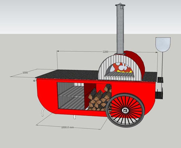 Pizza oven on a cart